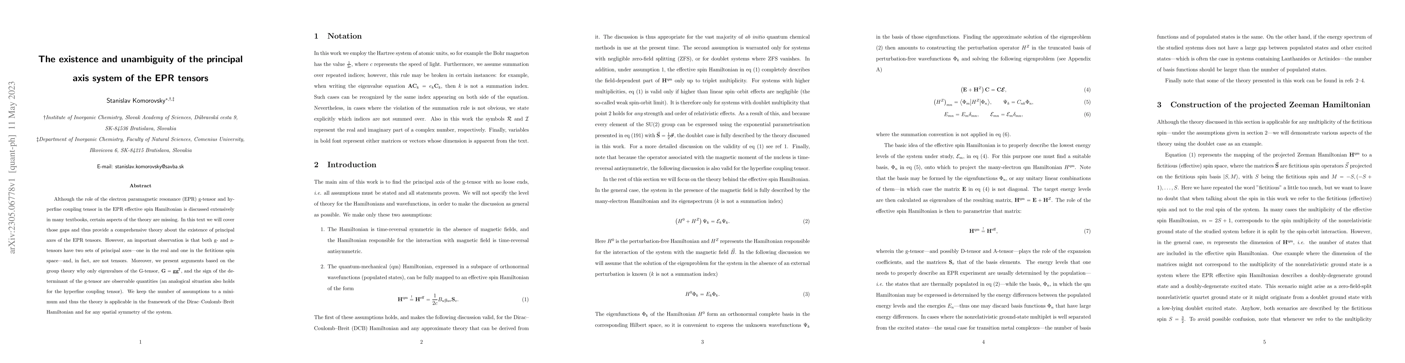 Thumbnail for The existence and unambiguity of the principal axis system of the EPR
  tensors