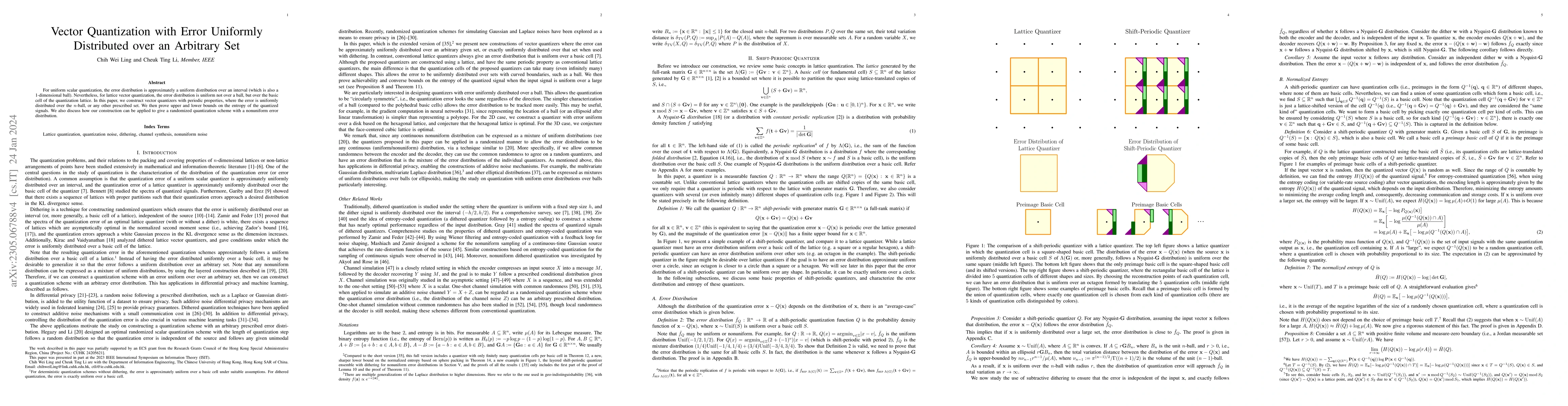 Thumbnail for Vector Quantization with Error Uniformly Distributed over an Arbitrary
  Set