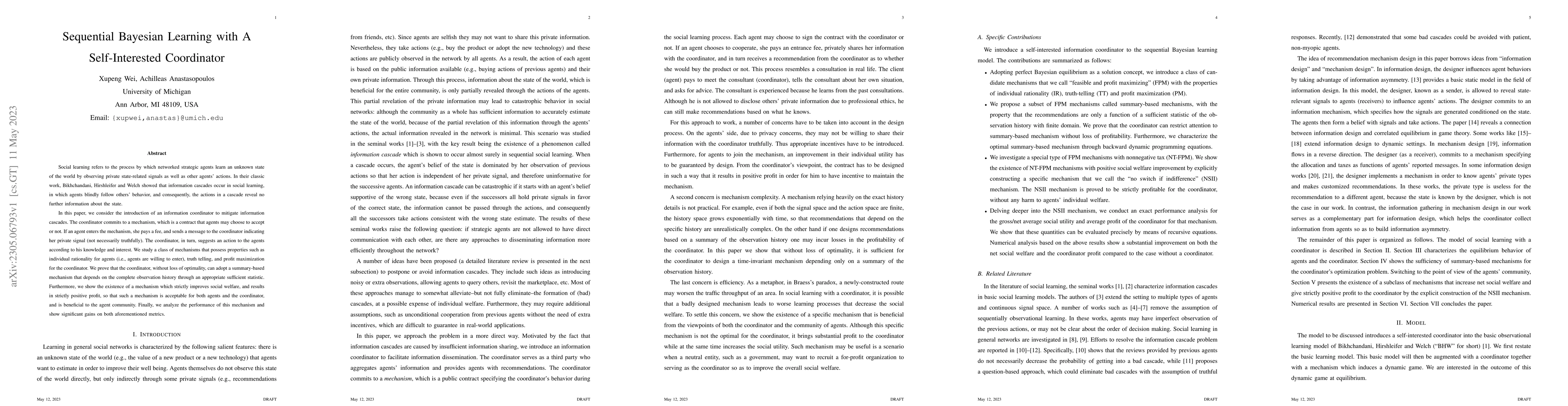 Thumbnail for Sequential Bayesian Learning with A Self-Interested Coordinator