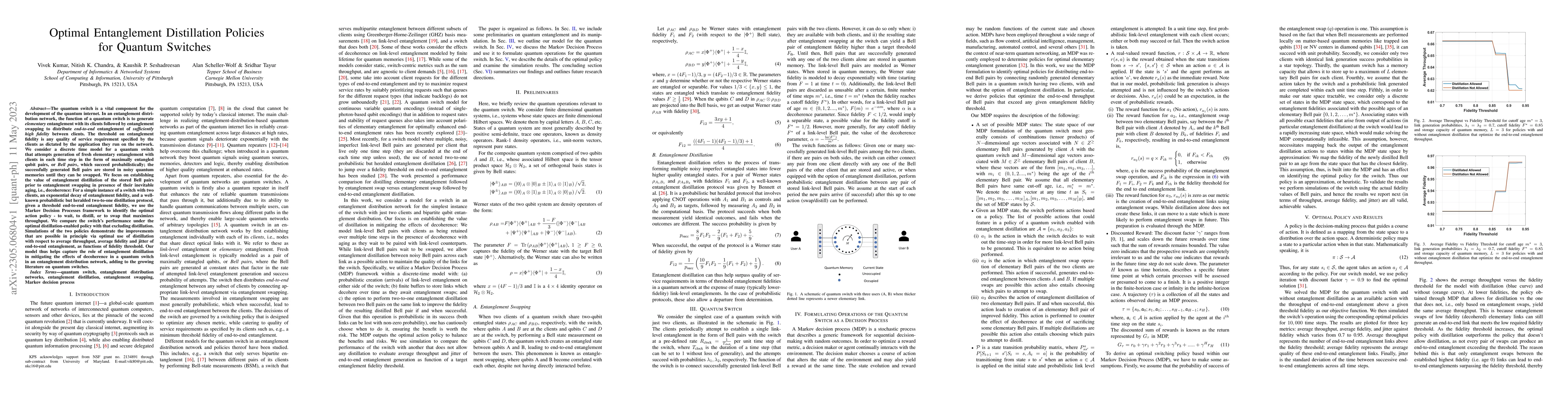Thumbnail for Optimal Entanglement Distillation Policies for Quantum Switches