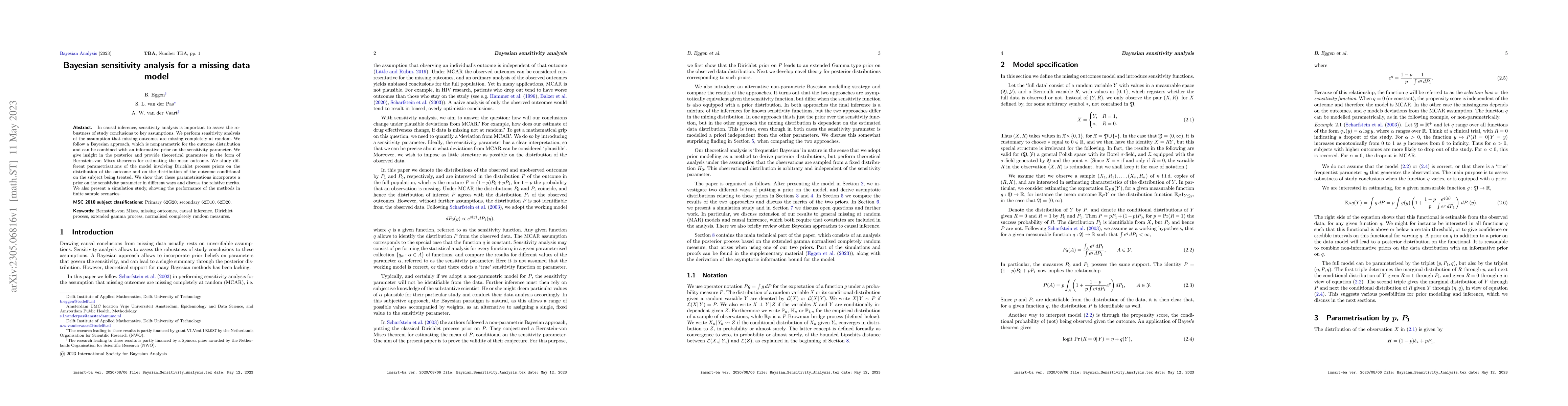 Thumbnail for Bayesian sensitivity analysis for a missing data model