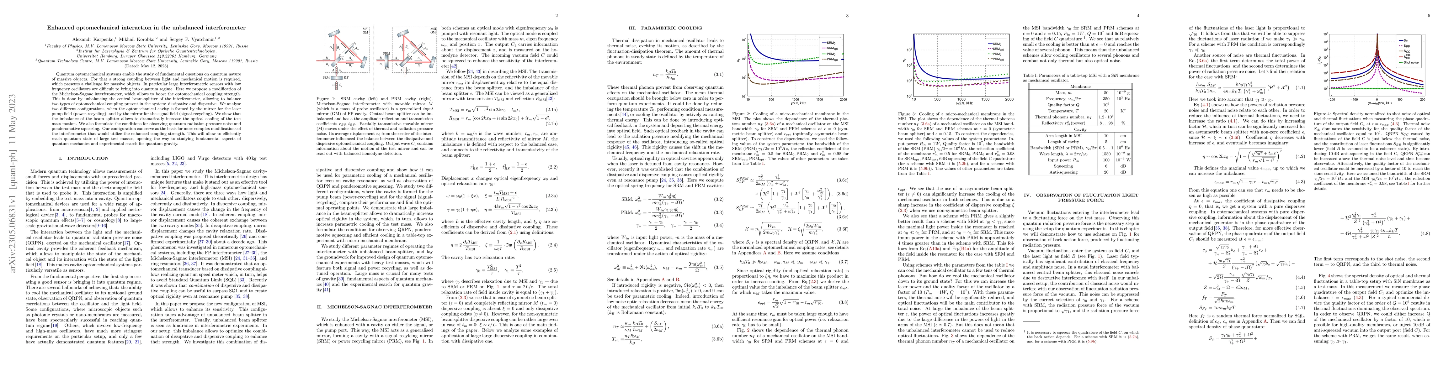 Thumbnail for Enhanced optomechanical interaction in the unbalanced interferometer