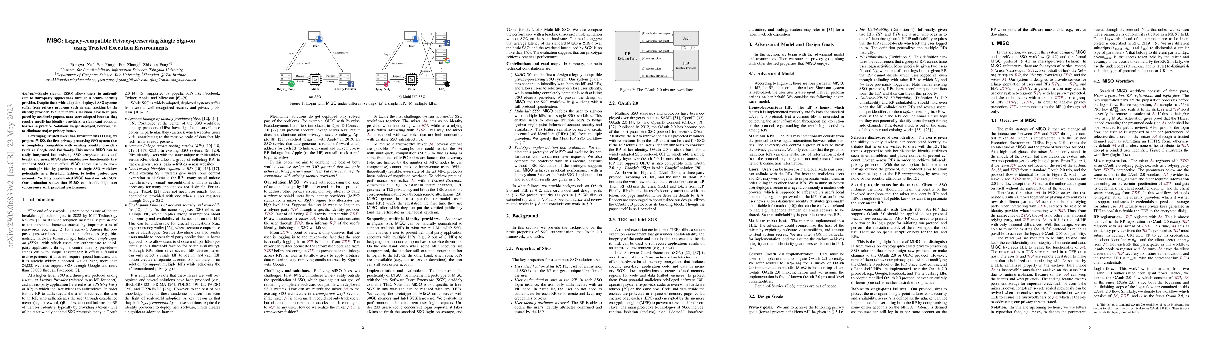 Thumbnail for MISO: Legacy-compatible Privacy-preserving Single Sign-on using Trusted
  Execution Environments