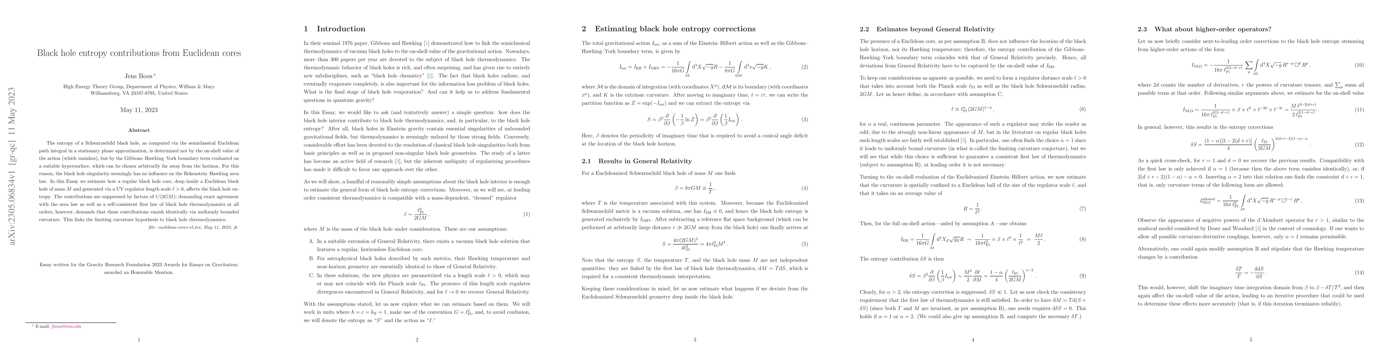 Thumbnail for Black hole entropy contributions from Euclidean cores