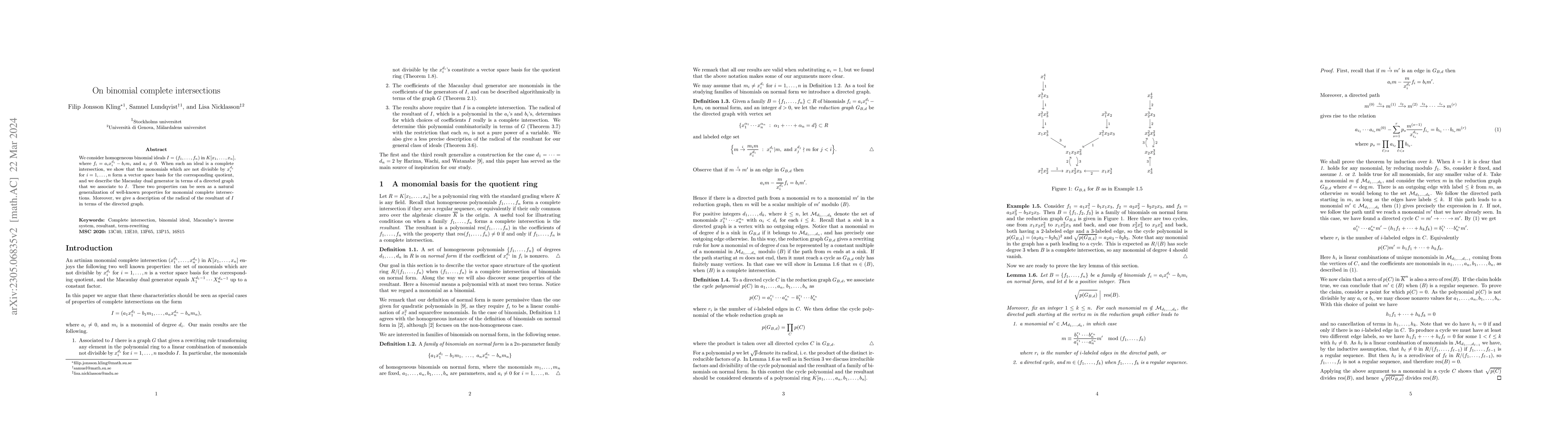 Thumbnail for On binomial complete intersections
