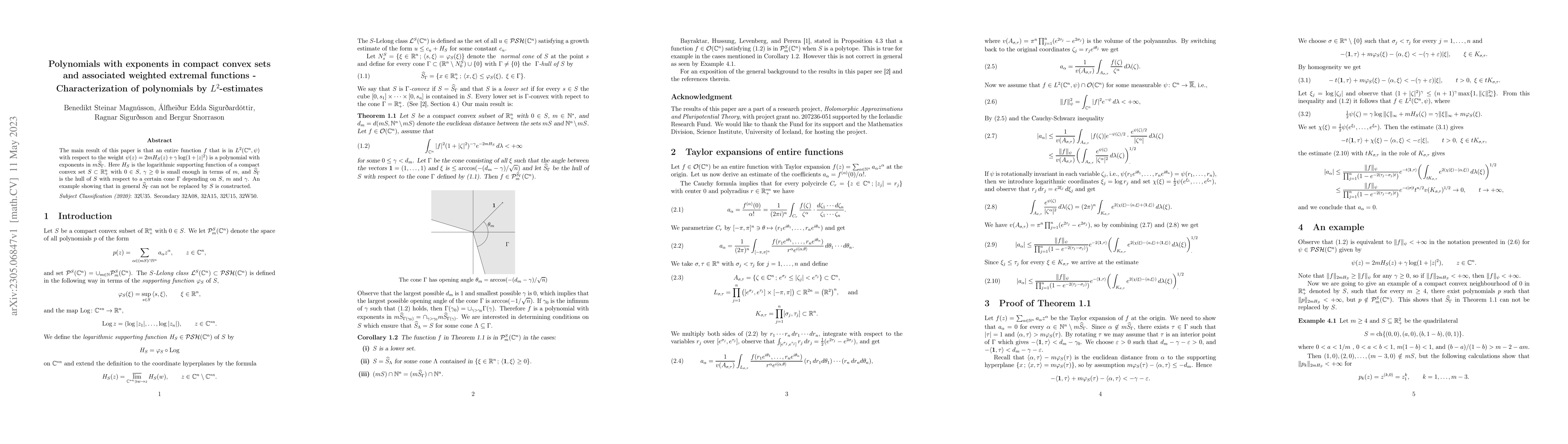 Thumbnail for Polynomials with exponents in compact convex sets and associated
  weighted extremal functions -- Characterization of polynomials by
  L2-estimates