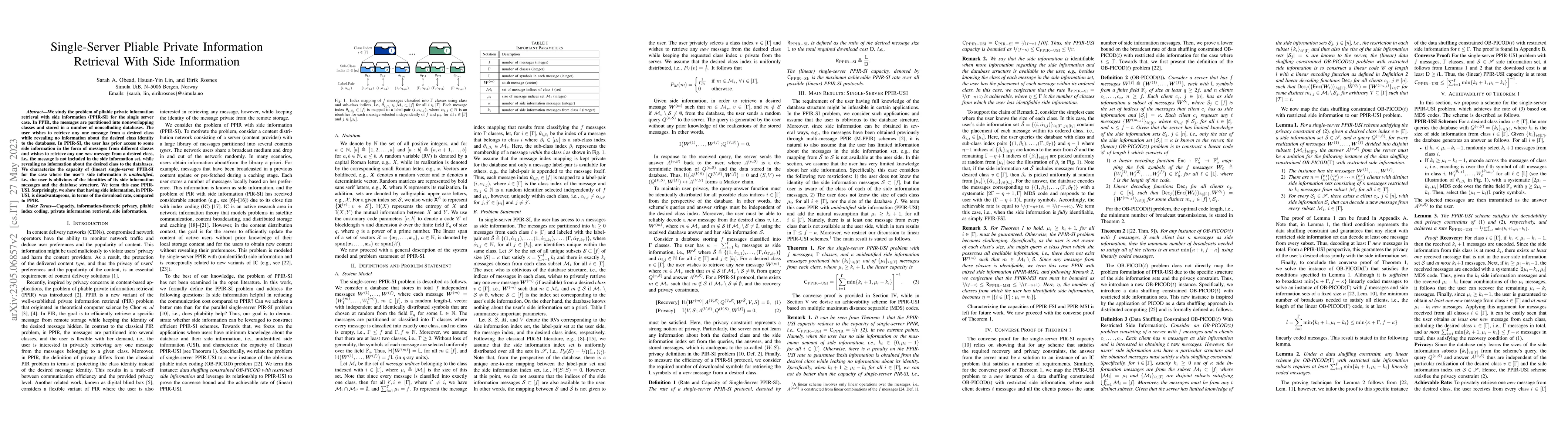 Thumbnail for Single-Server Pliable Private Information Retrieval With Side
  Information