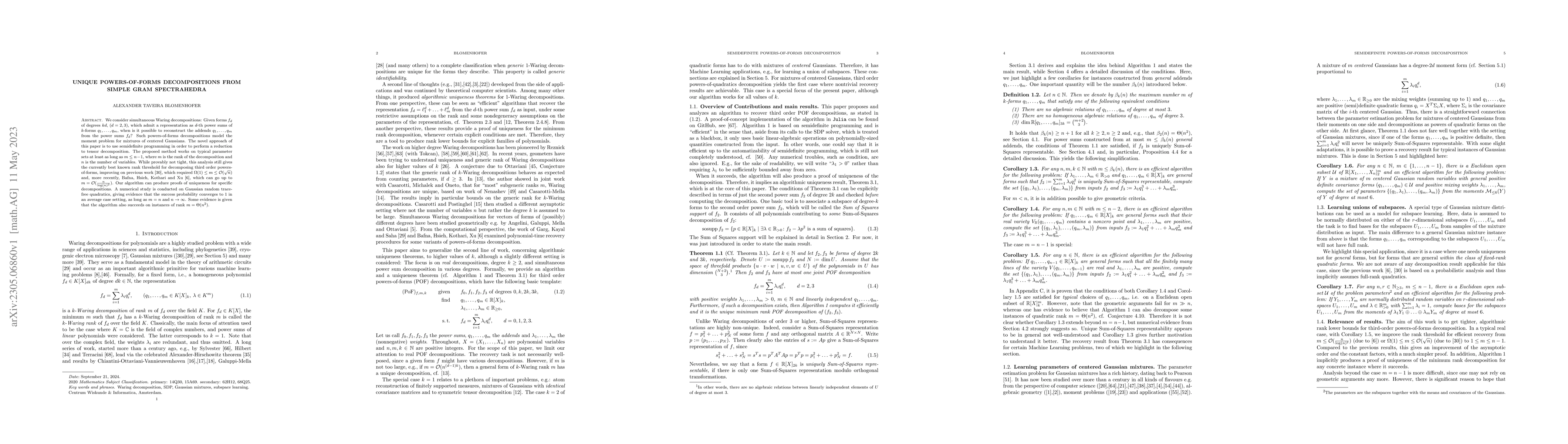 Thumbnail for Unique powers-of-forms decompositions from simple Gram spectrahedra
