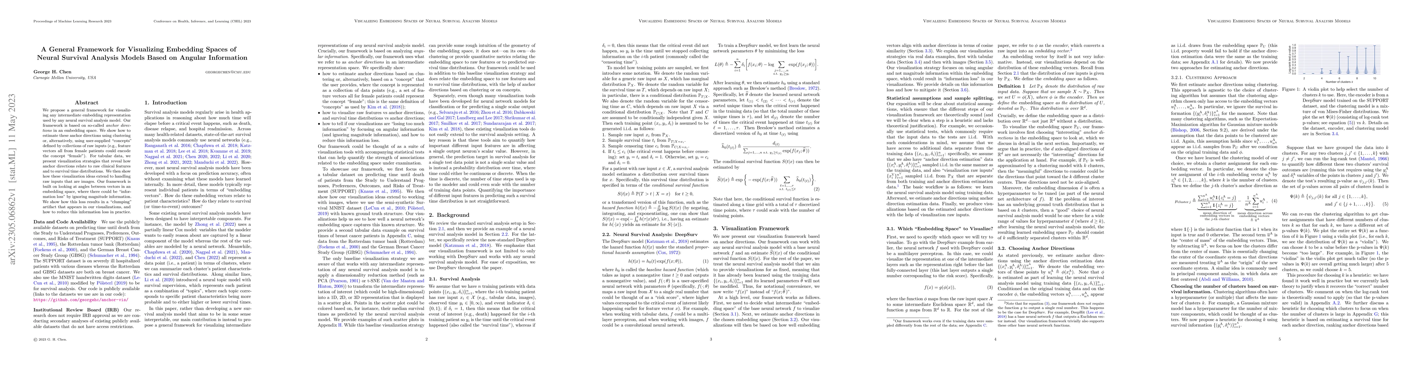 Thumbnail for A General Framework for Visualizing Embedding Spaces of Neural Survival
  Analysis Models Based on Angular Information