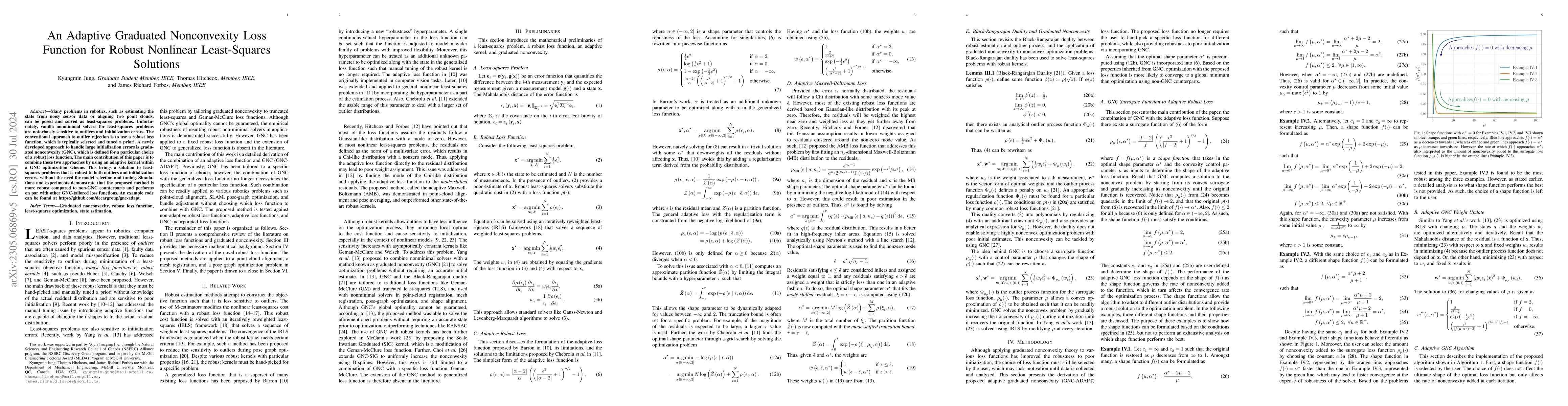 Thumbnail for An Adaptive Graduated Nonconvexity Loss Function for Robust Nonlinear
  Least Squares Solutions