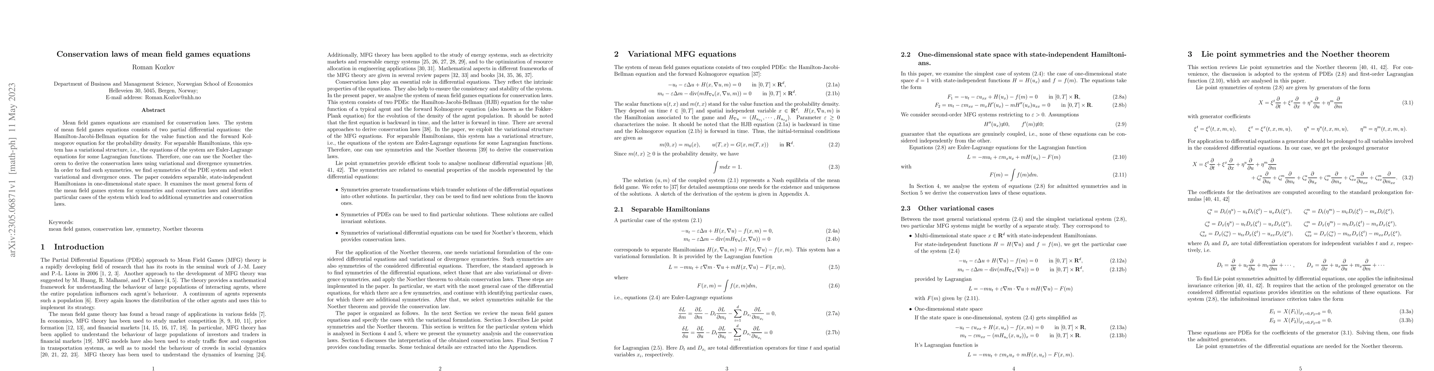 Thumbnail for Conservation laws of mean field games equations