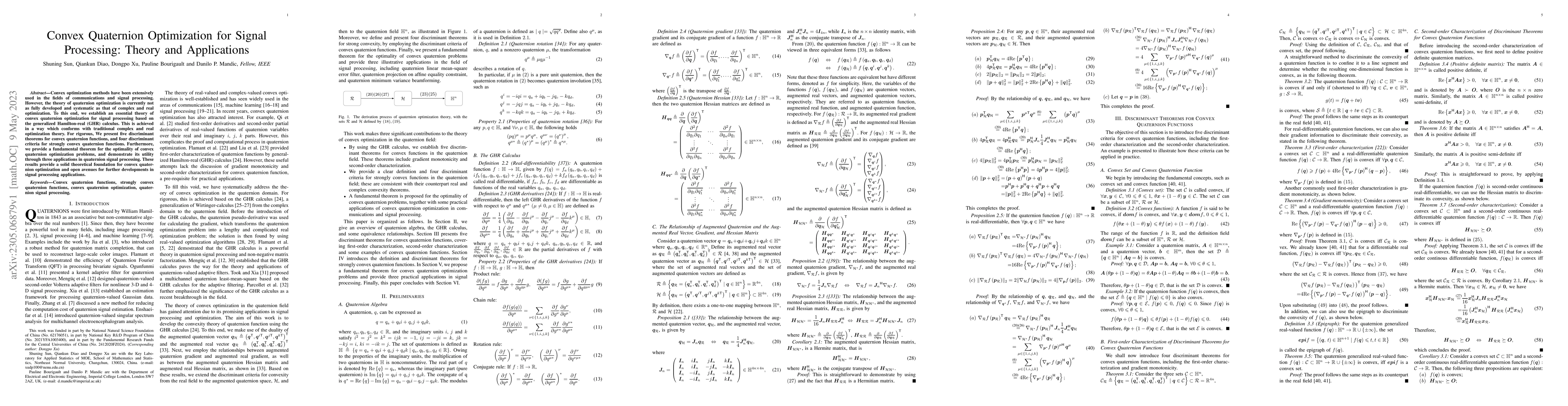 Thumbnail for Convex Quaternion Optimization for Signal Processing: Theory and
  Applications