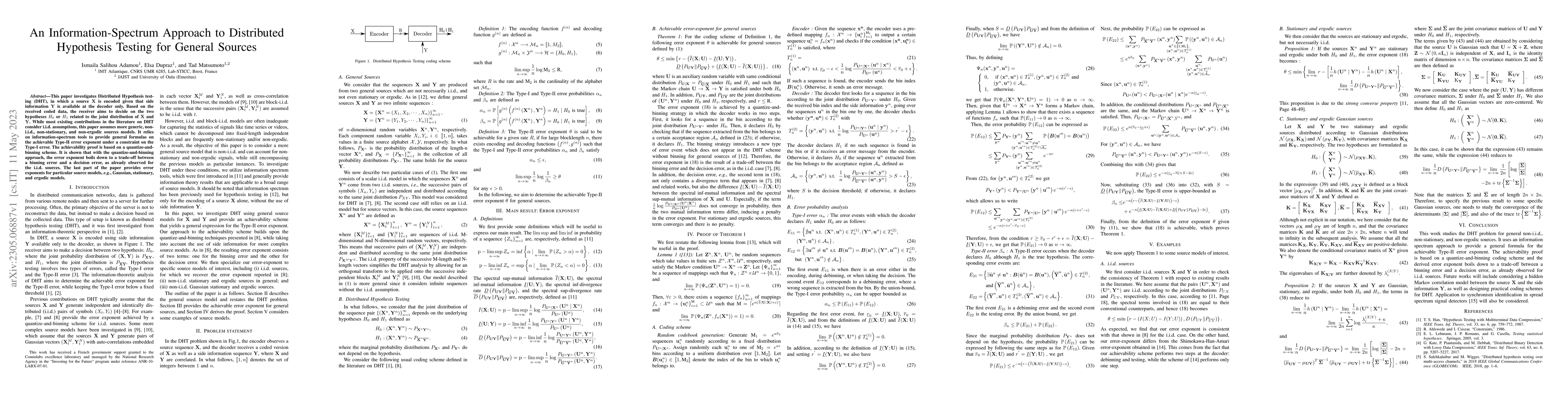 Thumbnail for An Information-Spectrum Approach to Distributed Hypothesis Testing for
  General Sources