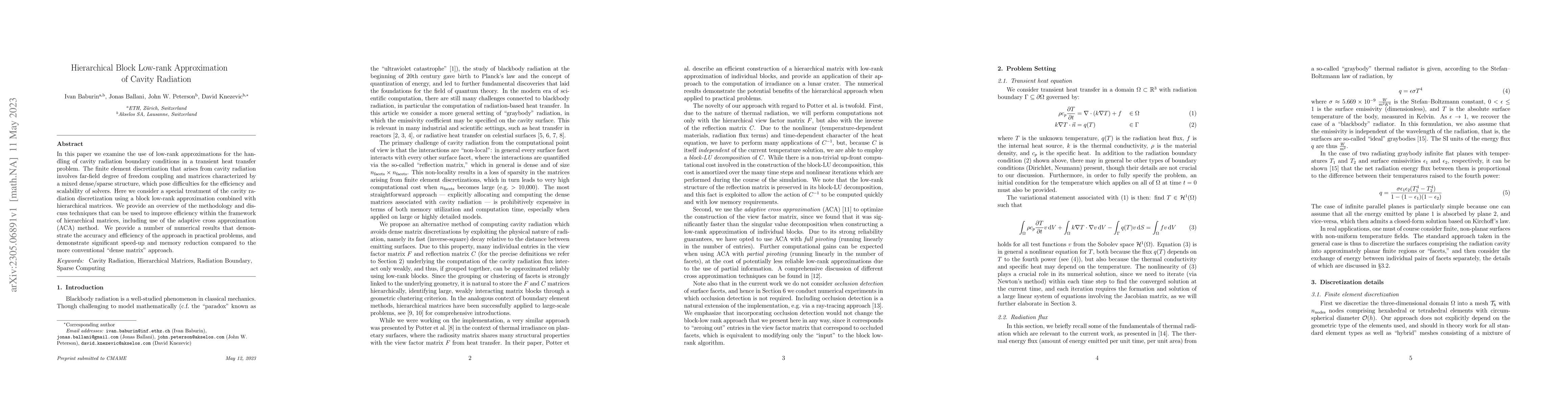 Thumbnail for Hierarchical Block Low-rank Approximation of Cavity Radiation