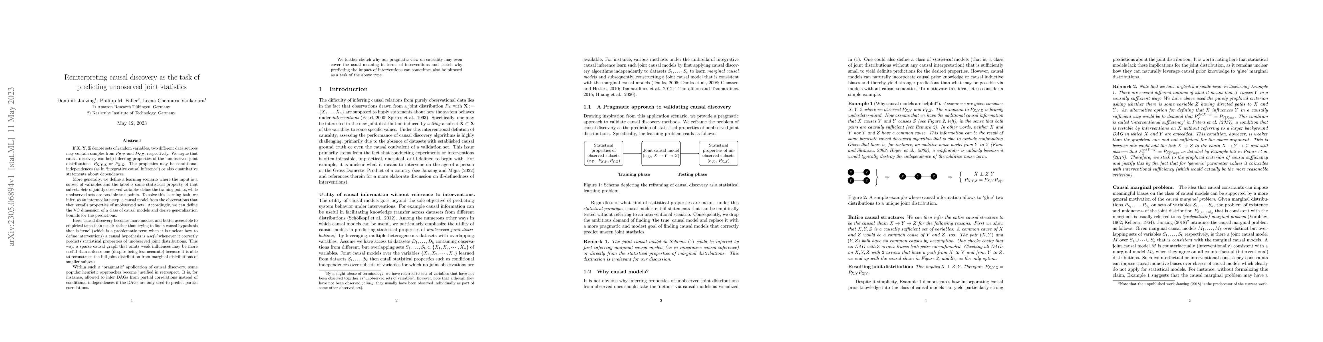 Thumbnail for Reinterpreting causal discovery as the task of predicting unobserved
  joint statistics