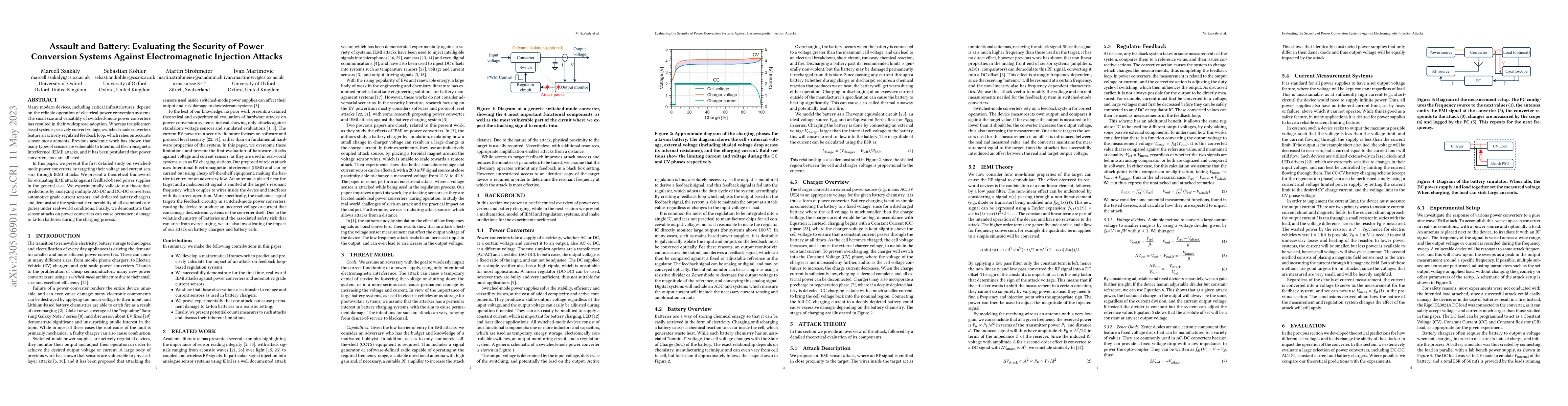 Thumbnail for Assault and Battery: Evaluating the Security of Power Conversion Systems
  Against Electromagnetic Injection Attacks