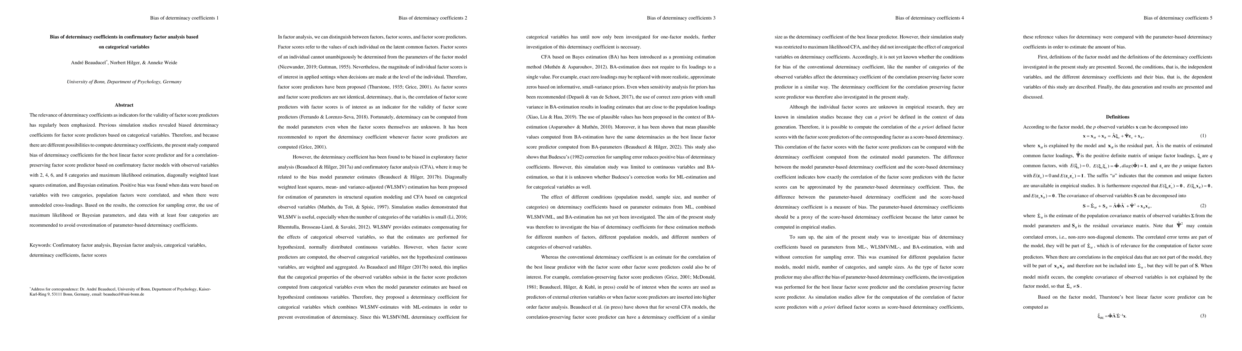 Thumbnail for Bias of determinacy coefficients in confirmatory factor analysis based
  on categorical variables