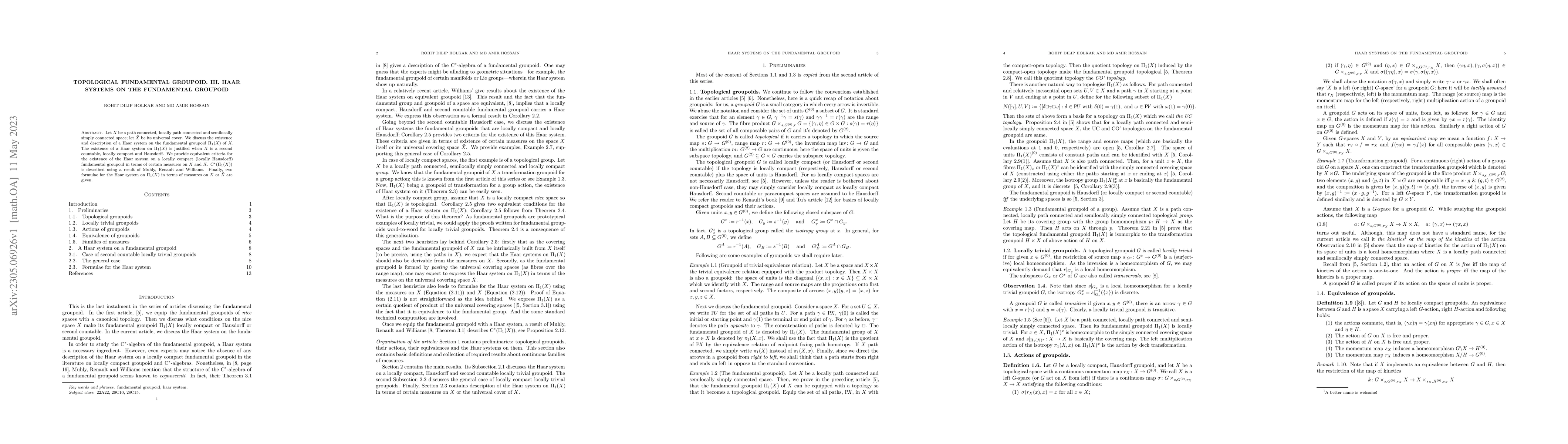 Thumbnail for Topological fundamental groupoid. III. Haar systems on the fundamental
  groupoid