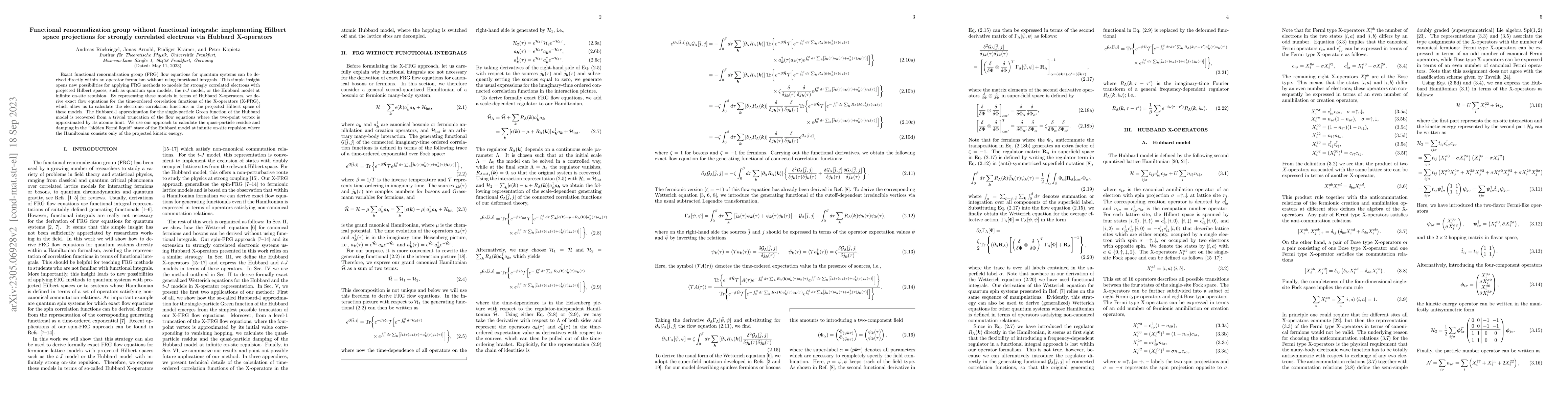 Thumbnail for Functional renormalization group without functional integrals:
  implementing Hilbert space projections for strongly correlated electrons via
  Hubbard X-operators