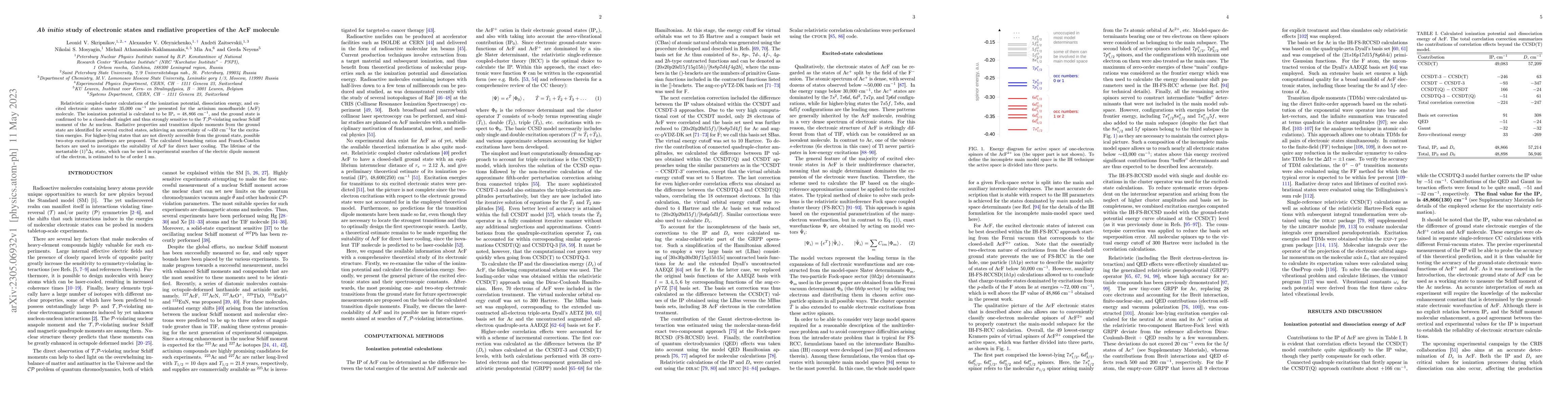 Thumbnail for Ab initio study of electronic states and radiative properties of the AcF
  molecule