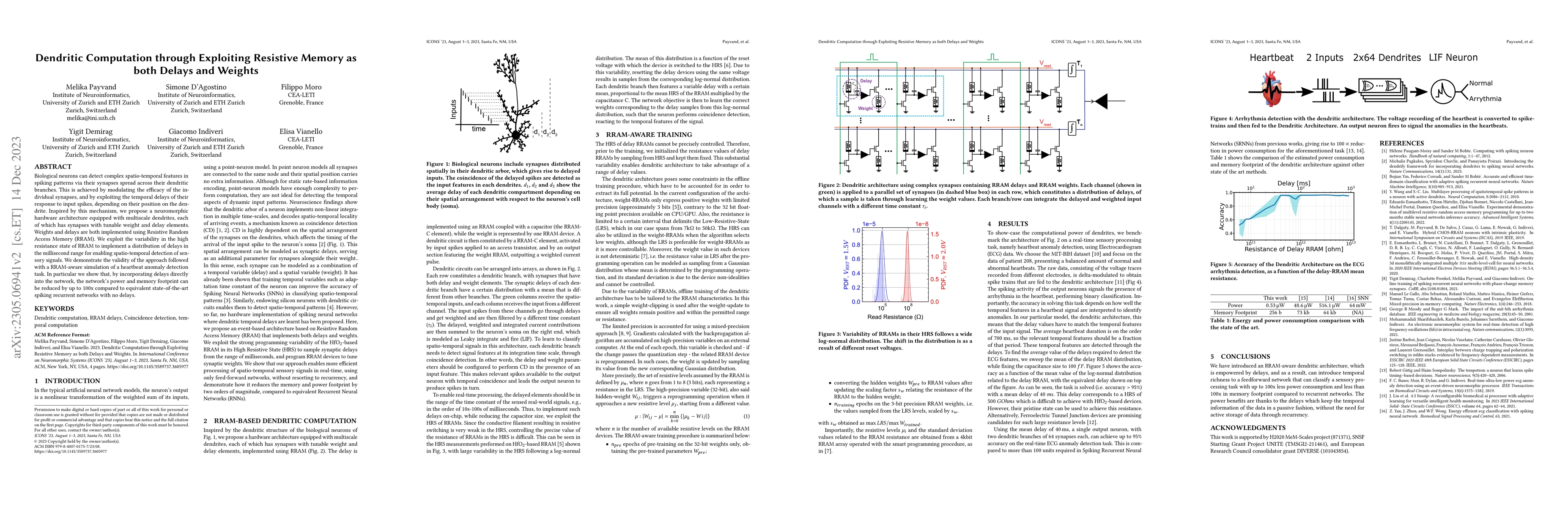 Thumbnail for Dendritic Computation through Exploiting Resistive Memory as both Delays
  and Weights