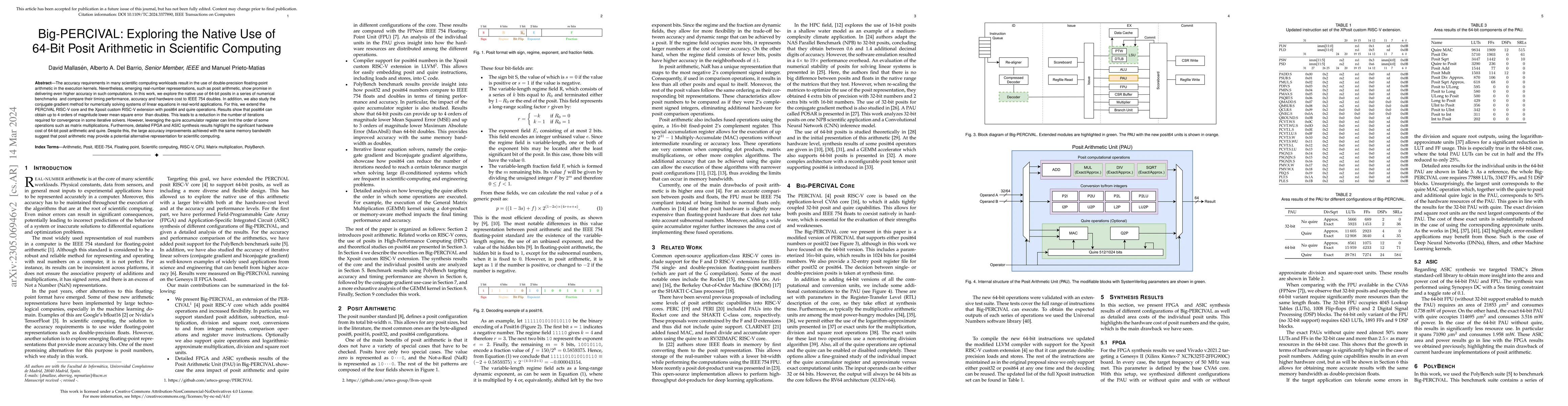 Thumbnail for Big-PERCIVAL: Exploring the Native Use of 64-Bit Posit Arithmetic in
  Scientific Computing