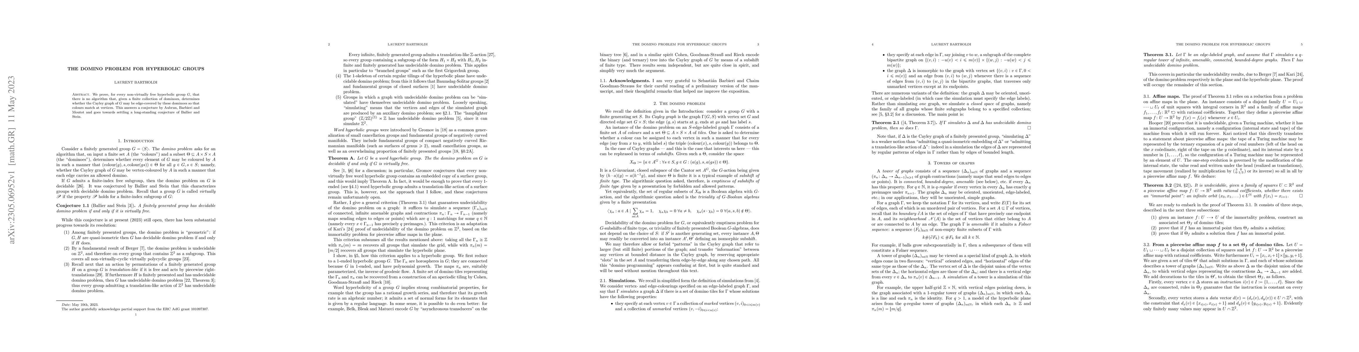 Thumbnail for The domino problem for hyperbolic groups