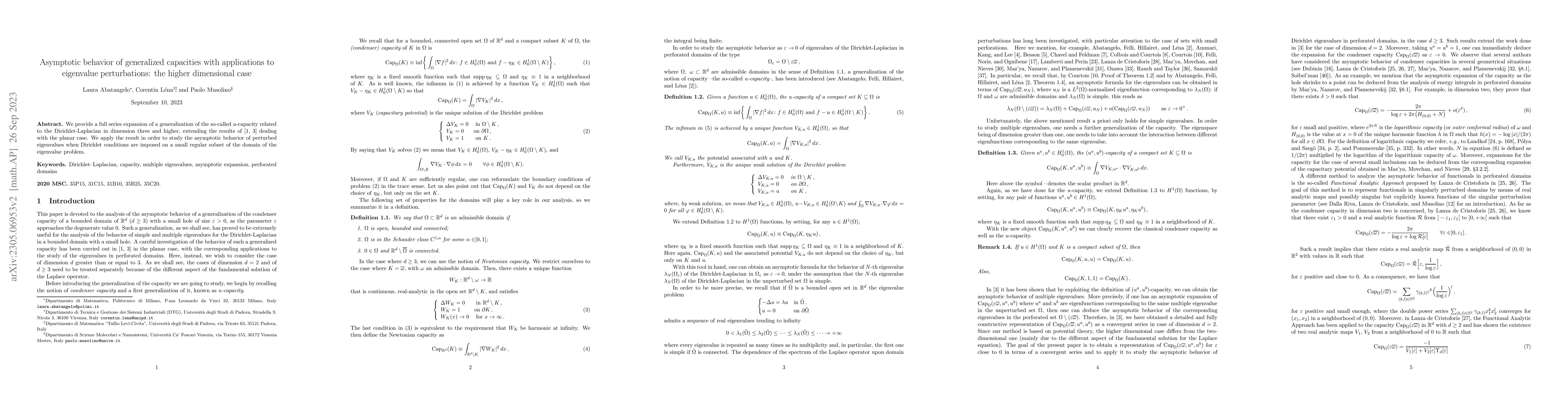 Thumbnail for Asymptotic behavior of generalized capacities with applications to
  eigenvalue perturbations: the higher dimensional case