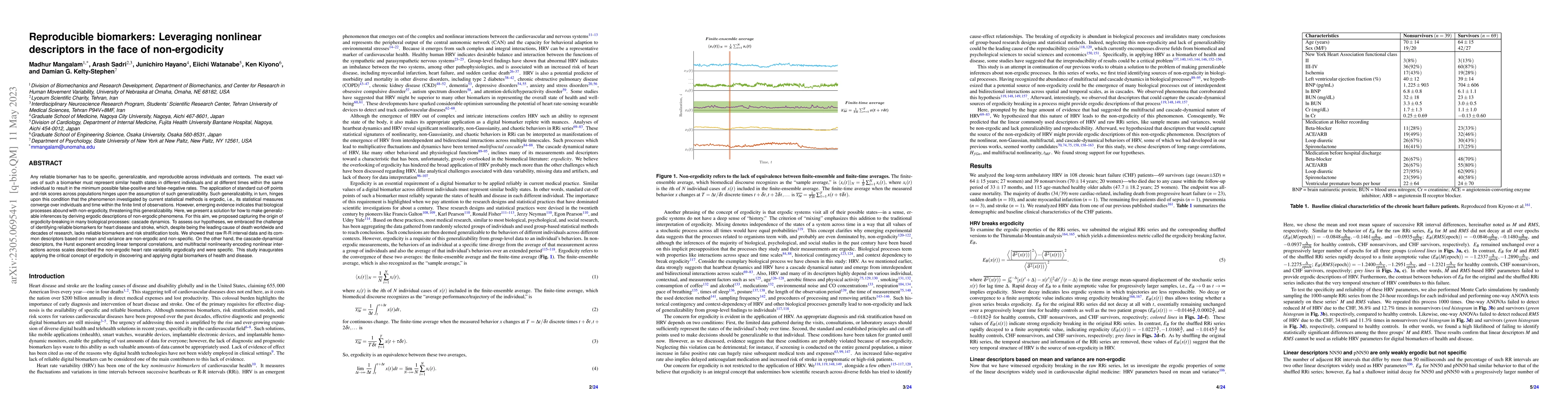 Thumbnail for Reproducible biomarkers: Leveraging nonlinear descriptors in the face of
  non-ergodicity