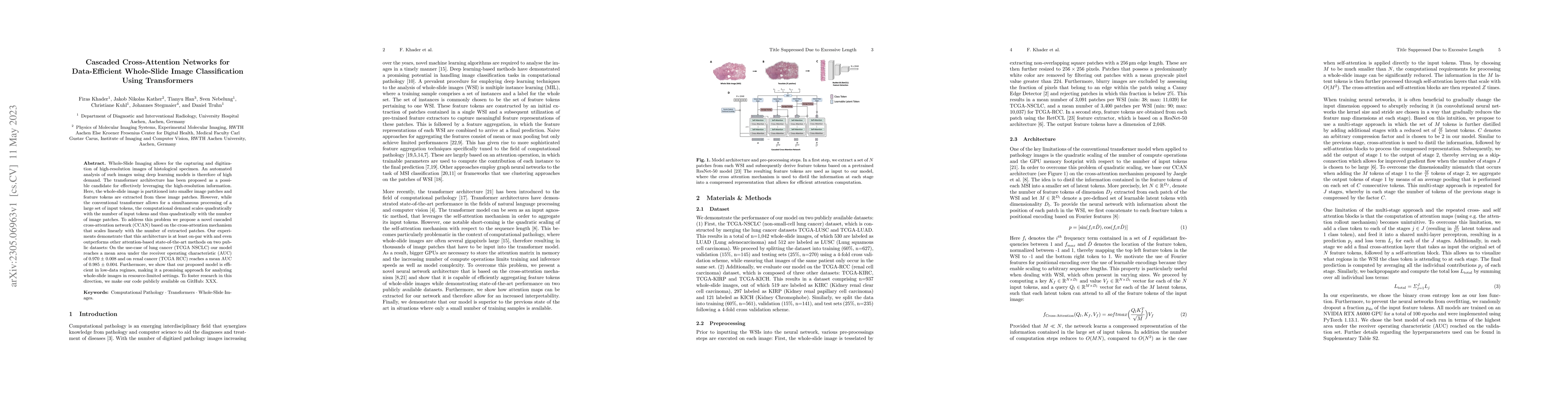 Thumbnail for Cascaded Cross-Attention Networks for Data-Efficient Whole-Slide Image
  Classification Using Transformers