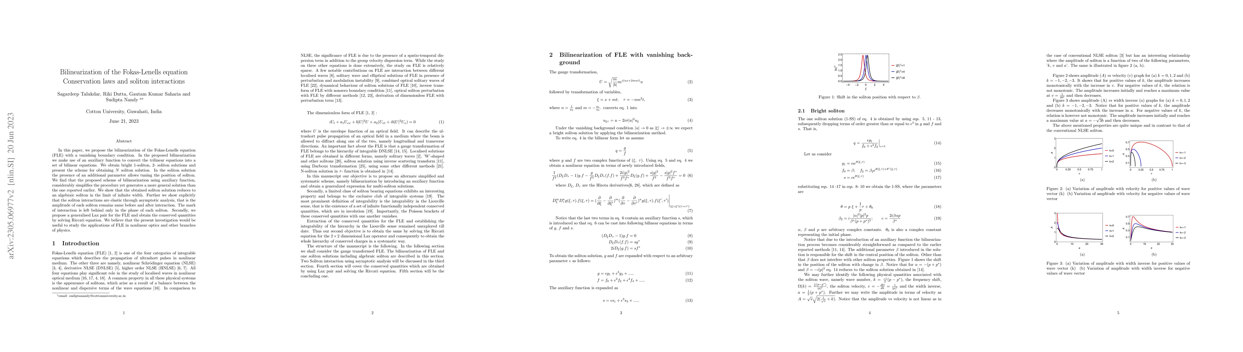 Thumbnail for Bilinearization of the Fokas-Lenells equation Conservation laws and
  soliton interactions