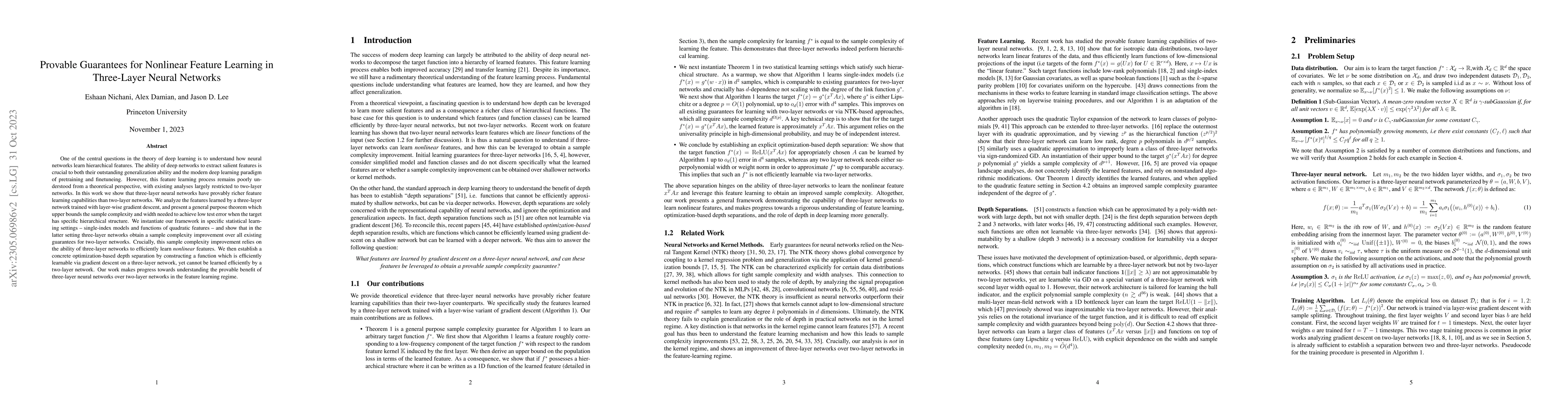Thumbnail for Provable Guarantees for Nonlinear Feature Learning in Three-Layer Neural
  Networks