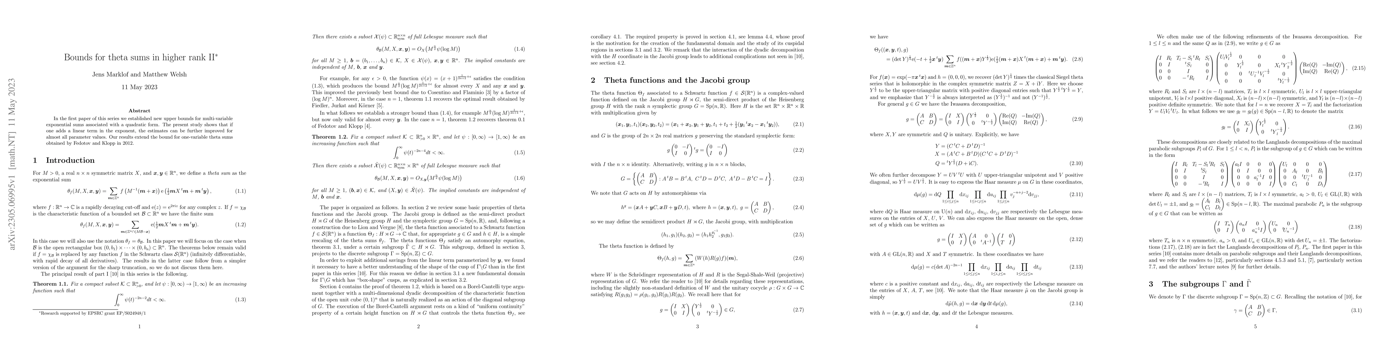 Thumbnail for Bounds for theta sums in higher rank II