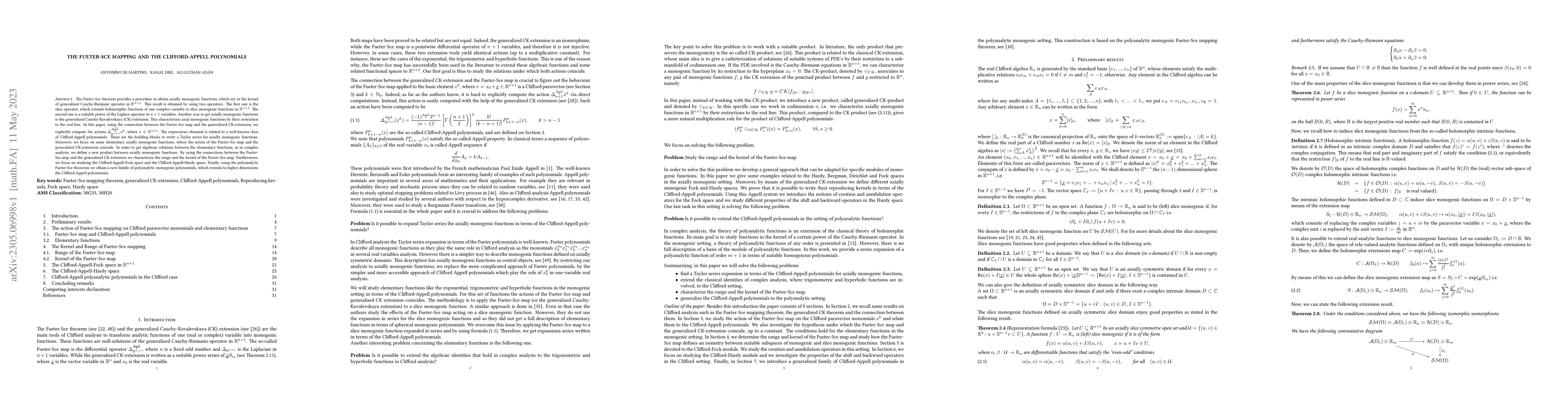 Thumbnail for The Fueter-Sce mapping and the Clifford-Appell polynomials