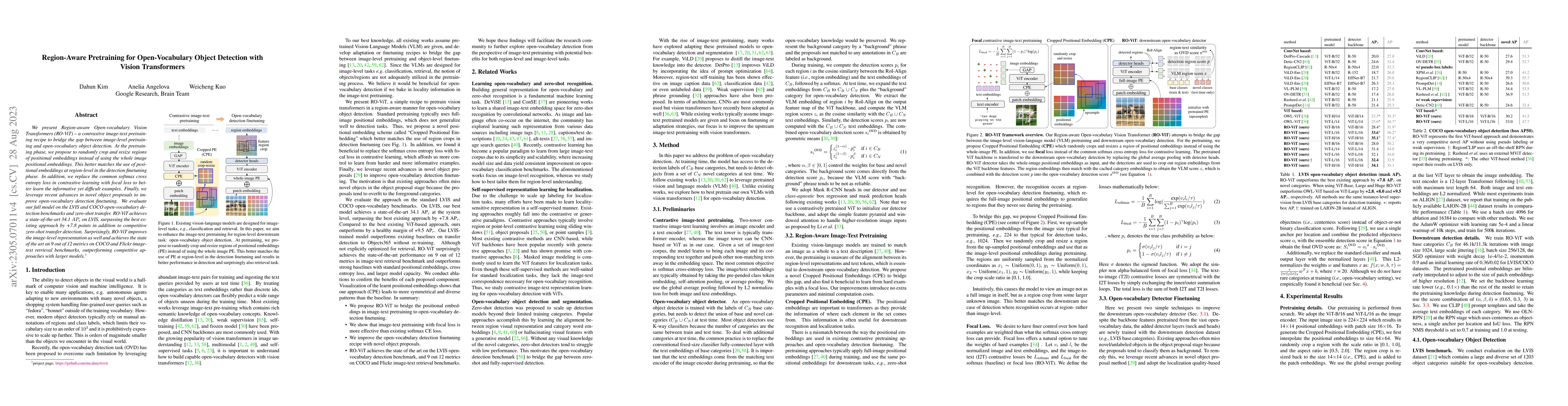 Thumbnail for Region-Aware Pretraining for Open-Vocabulary Object Detection with
  Vision Transformers
