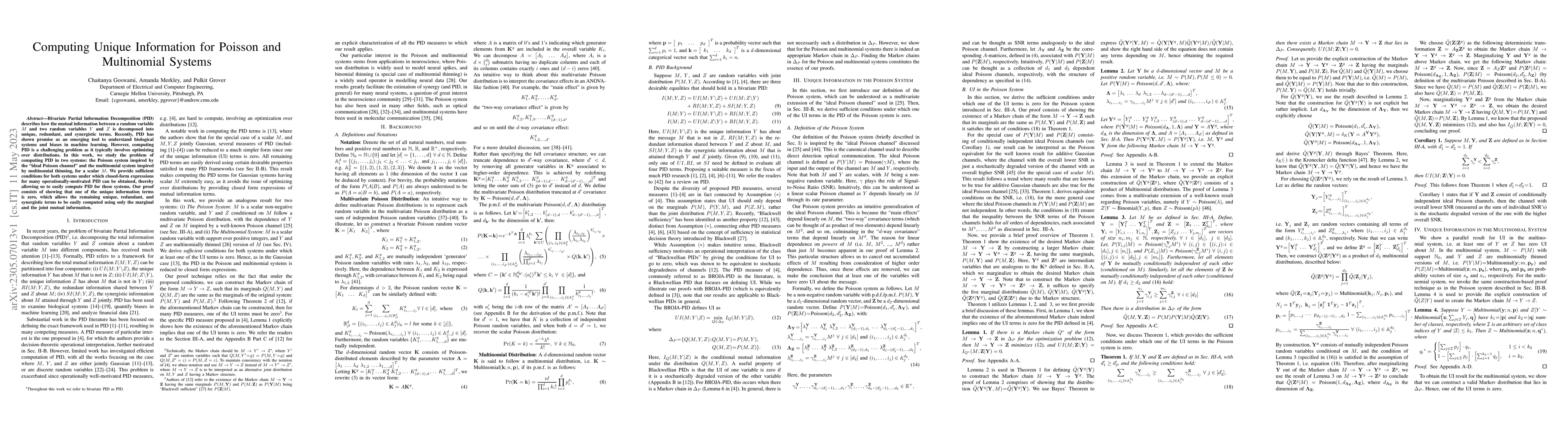 Thumbnail for Computing Unique Information for Poisson and Multinomial Systems