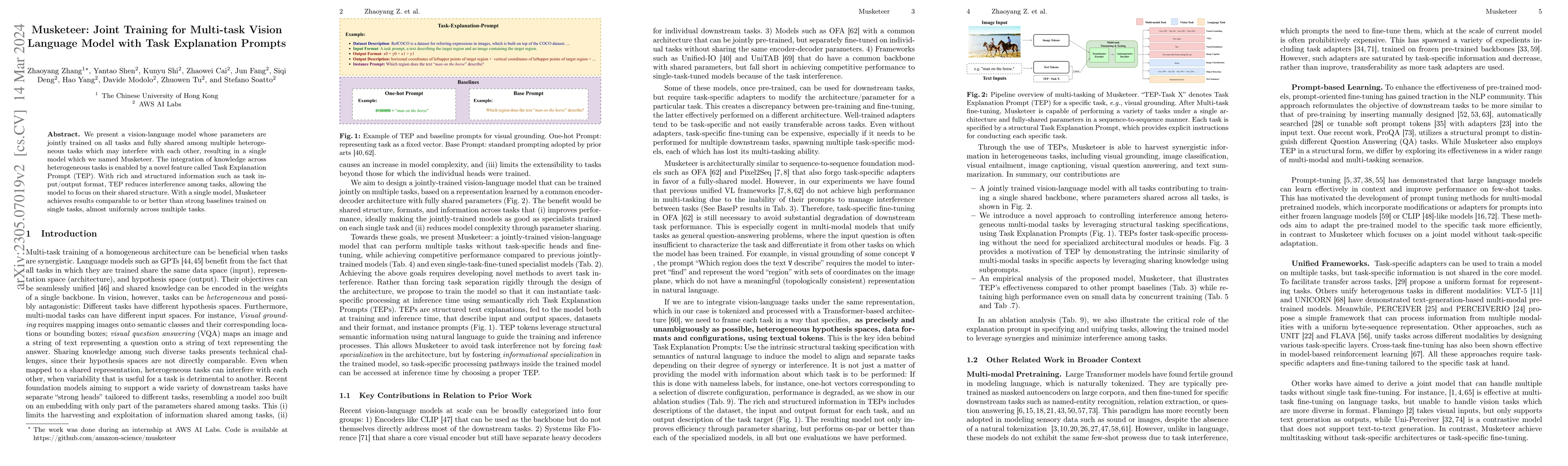 Thumbnail for Musketeer: Joint Training for Multi-task Vision Language Model with Task
  Explanation Prompts