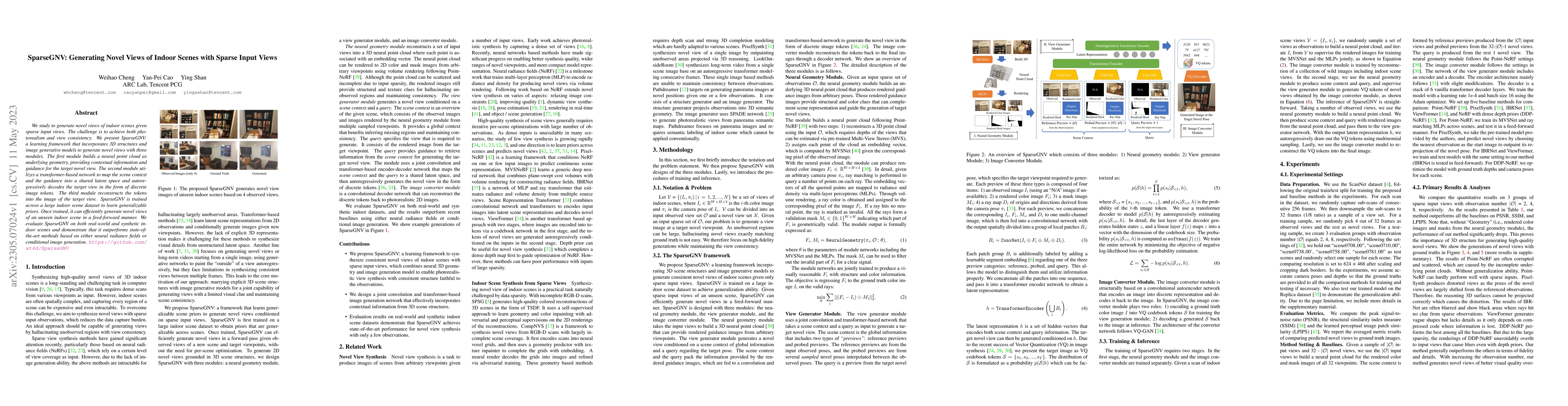 Thumbnail for SparseGNV: Generating Novel Views of Indoor Scenes with Sparse Input
  Views