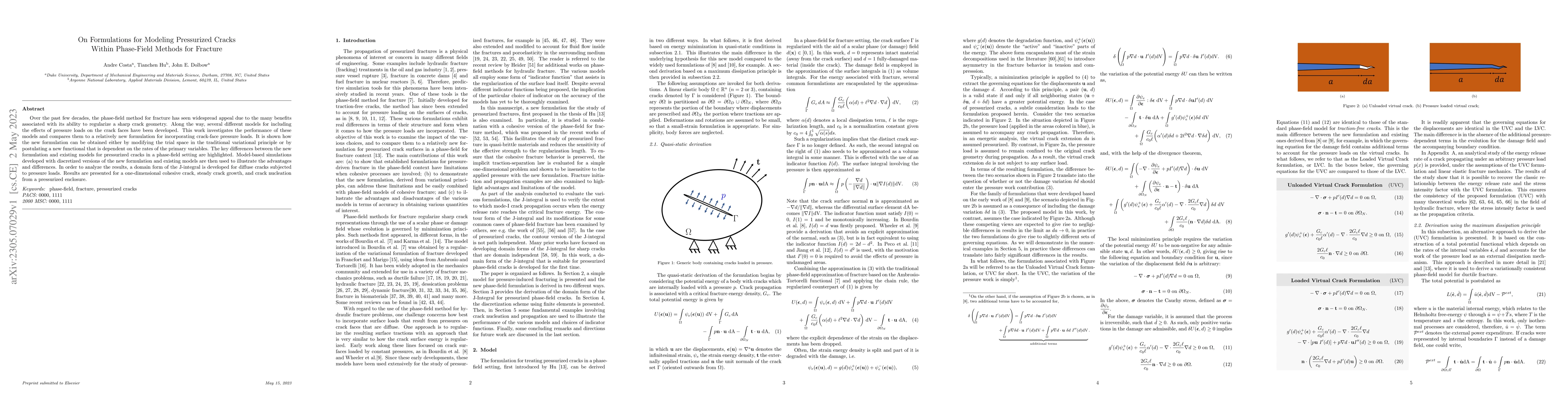 Thumbnail for On Formulations for Modeling Pressurized Cracks Within Phase-Field
  Methods for Fracture