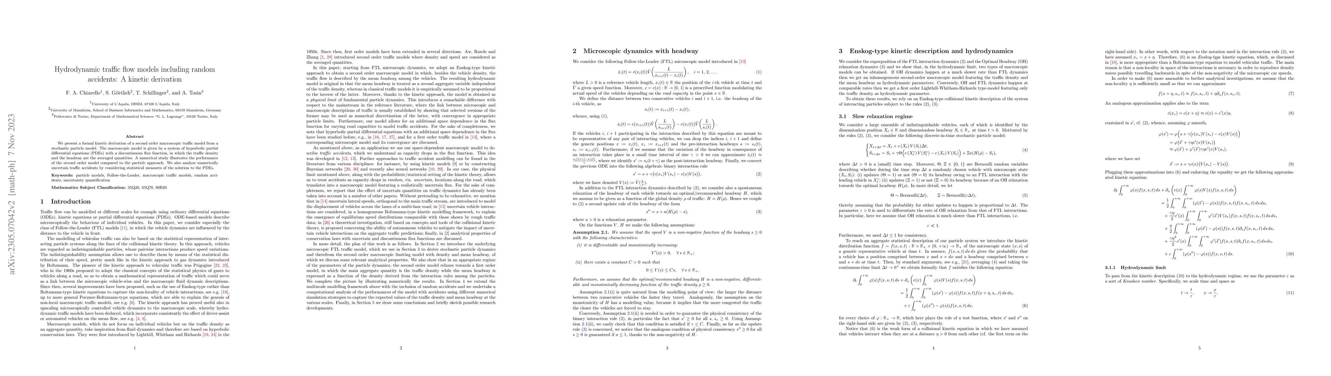 Thumbnail for Hydrodynamic traffic flow models including random accidents: A kinetic
  derivation