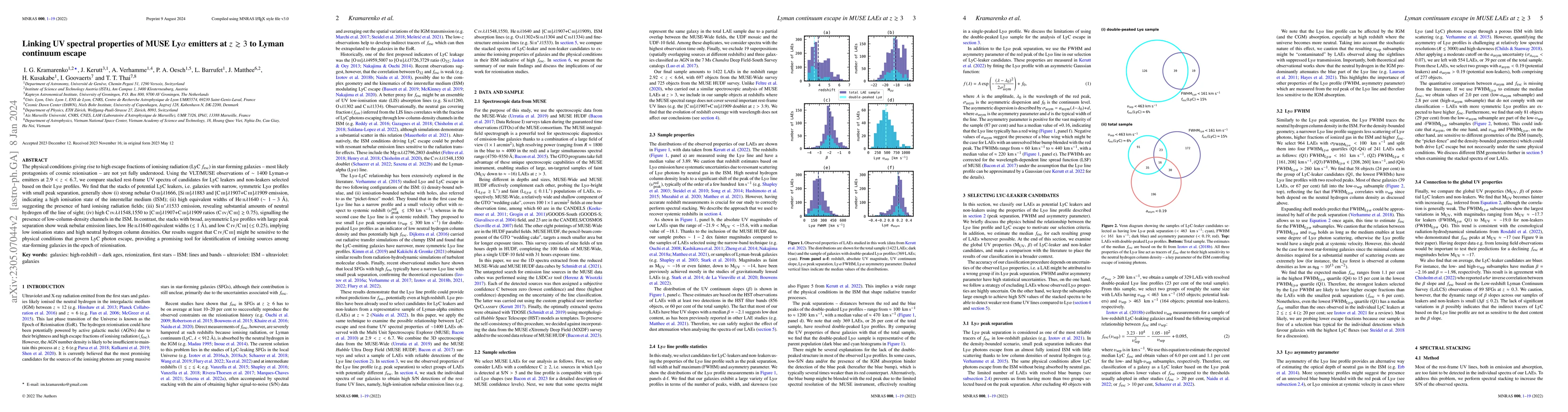 Thumbnail for Linking UV spectral properties of MUSE Ly-alpha emitters at z>3 to Lyman
  continuum escape