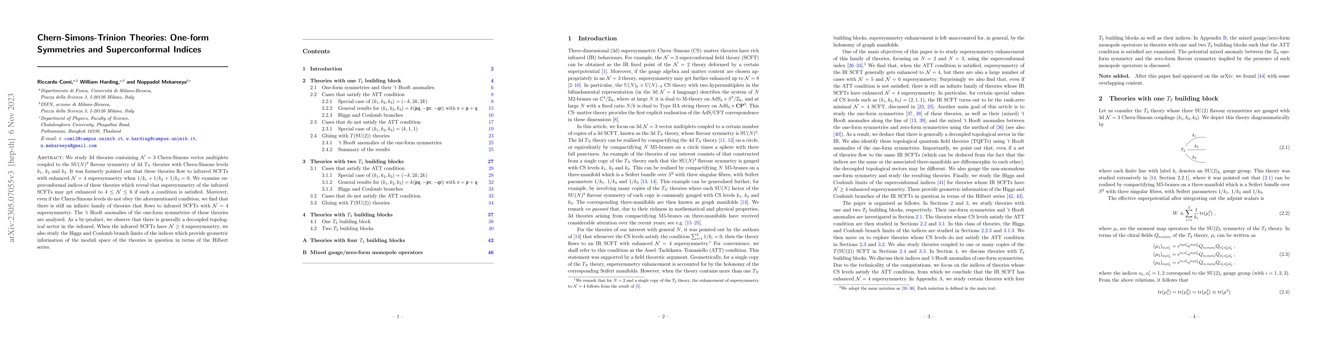 Thumbnail for Chern-Simons-Trinion Theories: One-form Symmetries and Superconformal
  Indices