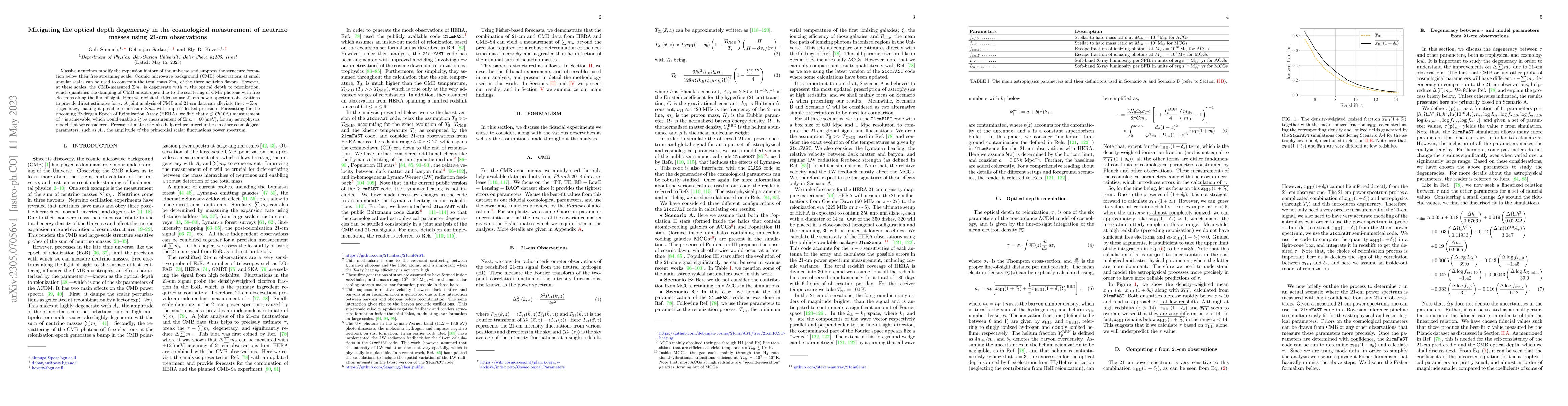 Thumbnail for Mitigating the optical depth degeneracy in the cosmological measurement
  of neutrino masses using 21-cm observations