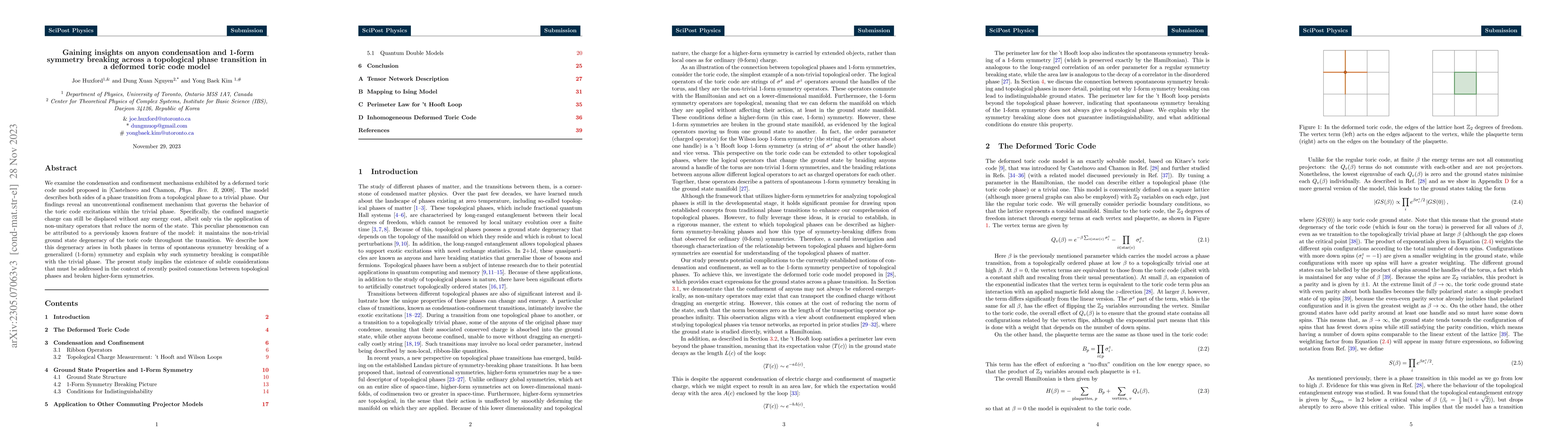 Thumbnail for Gaining insights on anyon condensation and 1-form symmetry breaking
  across a topological phase transition in a deformed toric code model