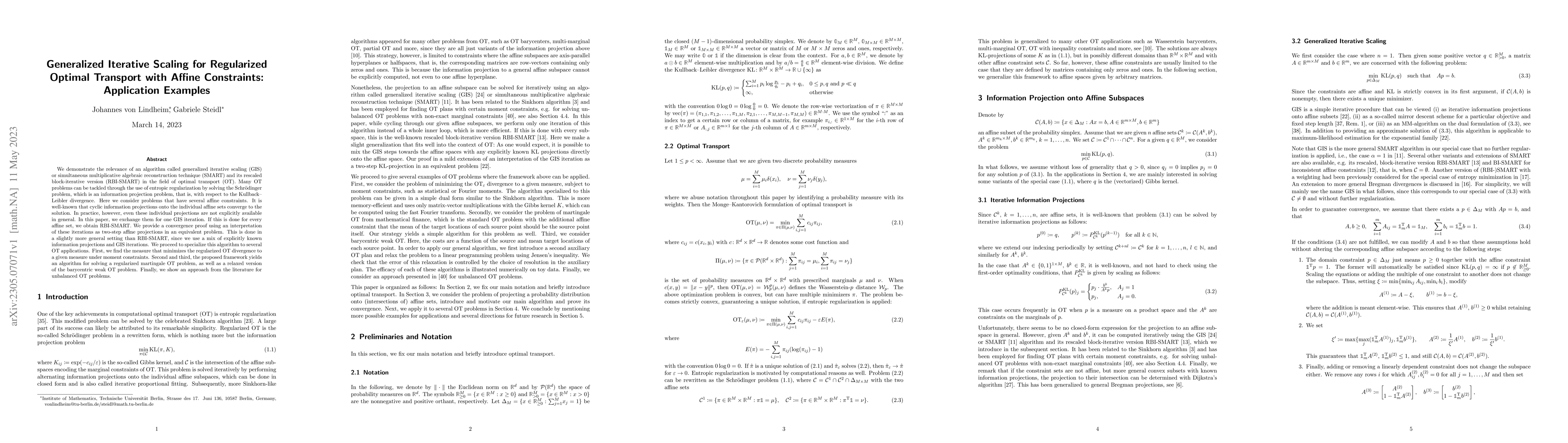 Thumbnail for Generalized Iterative Scaling for Regularized Optimal Transport with
  Affine Constraints: Application Examples