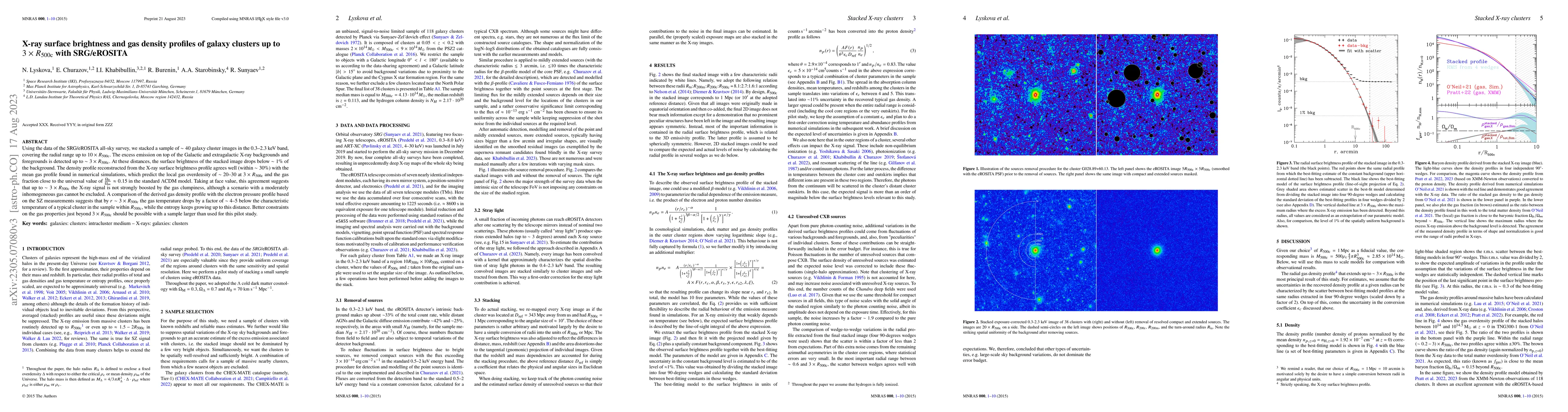 Thumbnail for X-ray surface brightness and gas density profiles of galaxy clusters up
  to 3*R500c with SRG/eROSITA