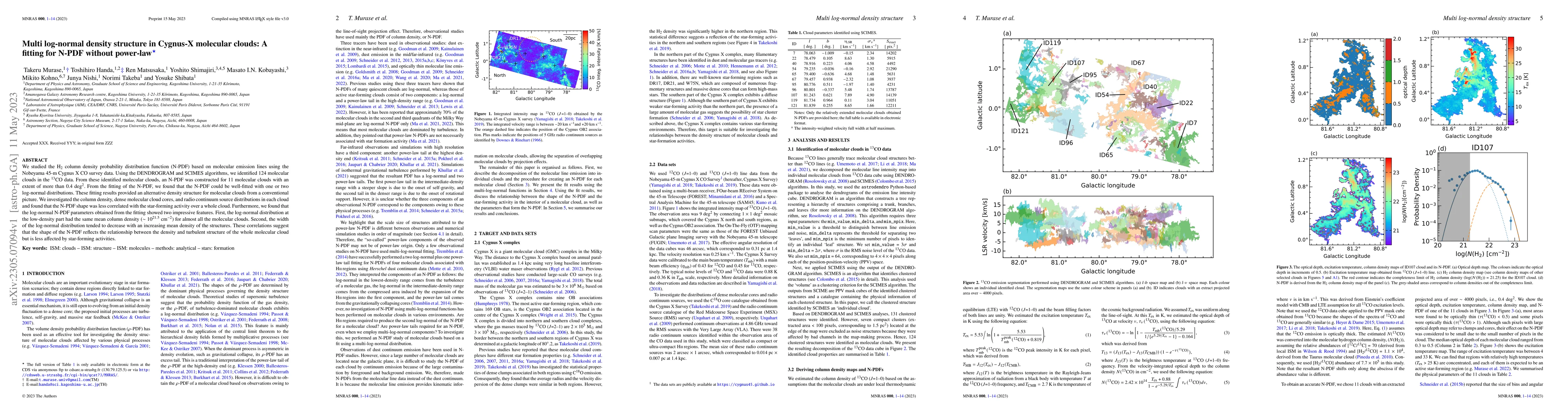 Thumbnail for Multi log-normal density structure in Cygnus-X molecular clouds: A
  fitting for N-PDF without power-law