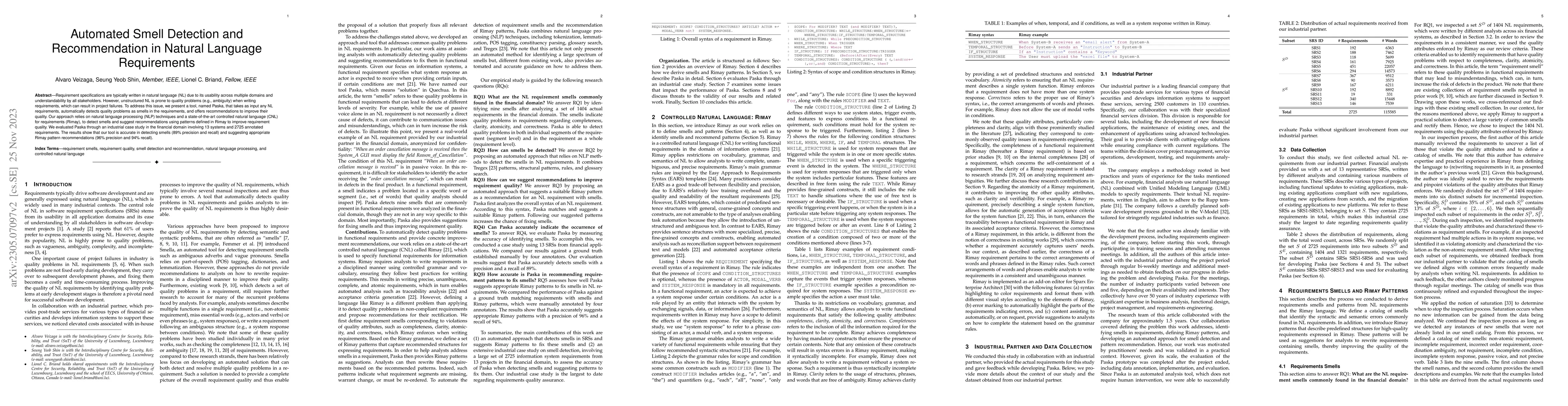 Thumbnail for Automated Smell Detection and Recommendation in Natural Language
  Requirements