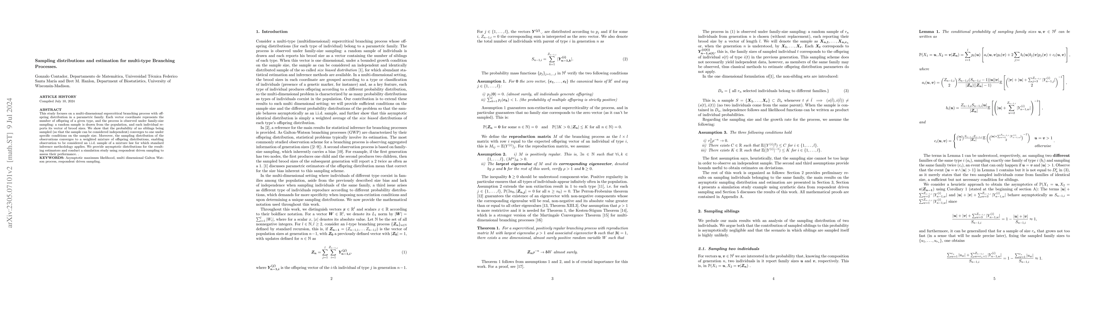 Thumbnail for Sampling distributions and estimation for multi-type Branching Processes