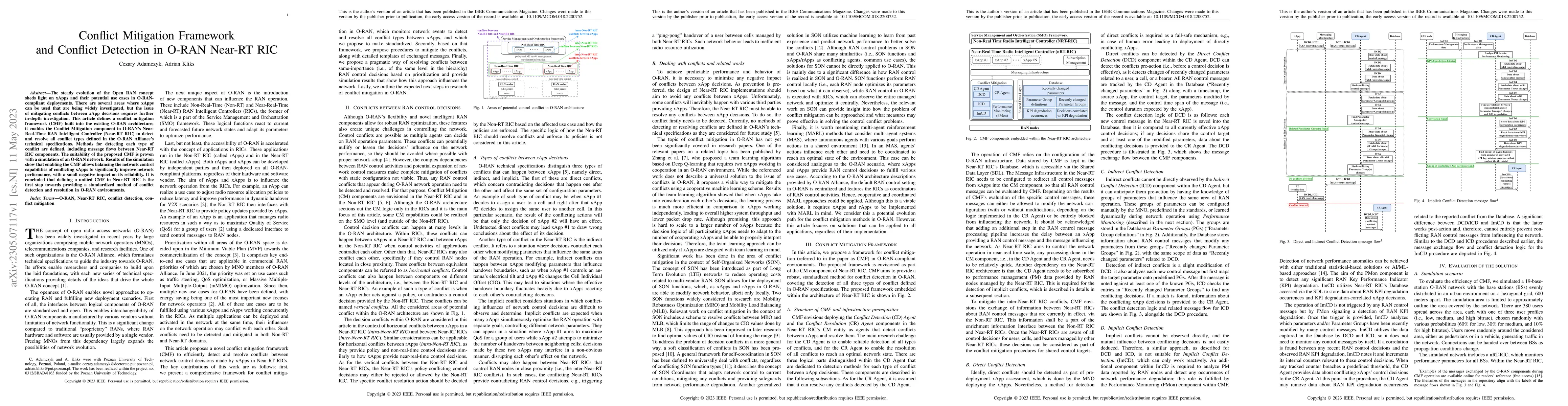 Thumbnail for Conflict Mitigation Framework and Conflict Detection in O-RAN Near-RT
  RIC